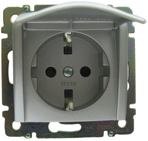 Розетка с заземлением без рамки Legrand Valena 1-м. крышка шторки алюминий картинка